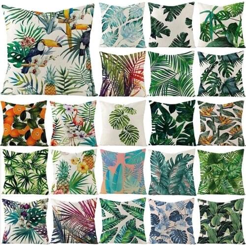 Tropical Plants Pillowcase Cotton Linen Cushion Cover 45x45 Leaf Decorative Sofa Cushions Summer Pillow Covers Nordic Home Decor