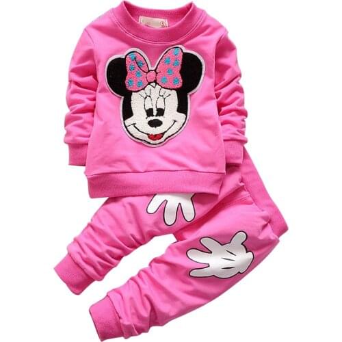 2021 New Spring Autumn Baby Girls Clothes Sets T-shirt+ Pants 2pcs Clothes Minnie Mouse Clothing Children Kids Cotton Clothes