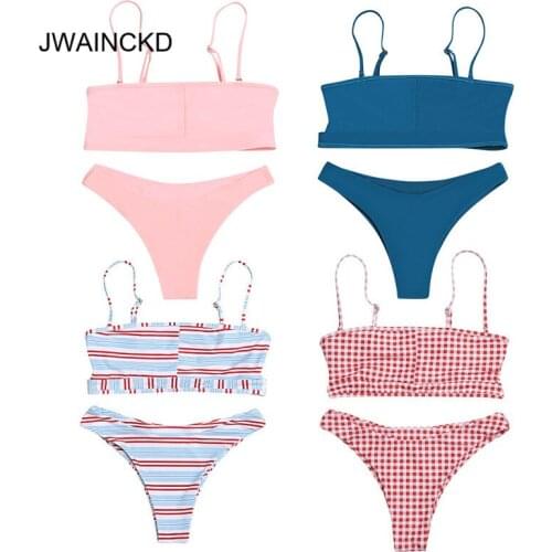 JWAINCKD New Sexy Spaghetti Strap Backless Cut Out Women Bikini Set Push Up Plaid Swimsuit Swimwear Female Bathing Suit Biquini