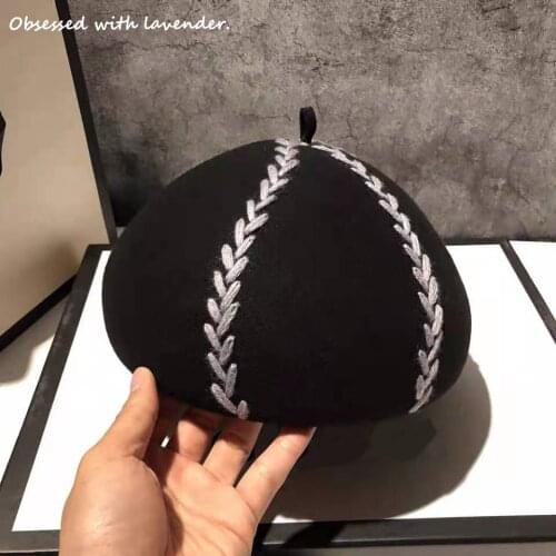 Obsessed with lavender. Hat women fall/winter stereo berets black retro tweed Japanese pure wool Joker bud hat