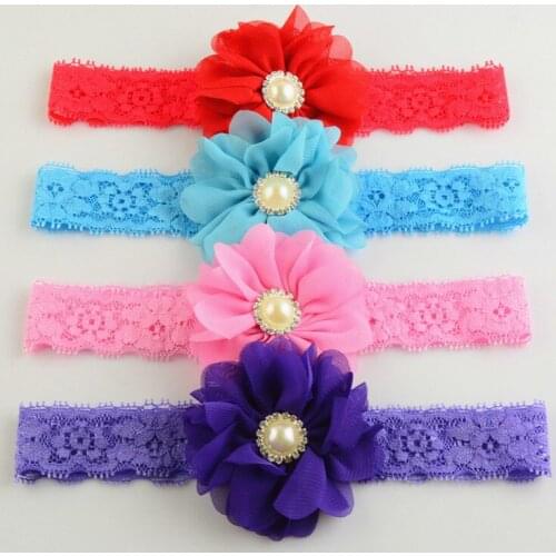 Wholesale 200pcs/lot DHL Free New Lace Headband With Pearl Centre Chiffon Flower 15C Available For Girls Headwear FDA120
