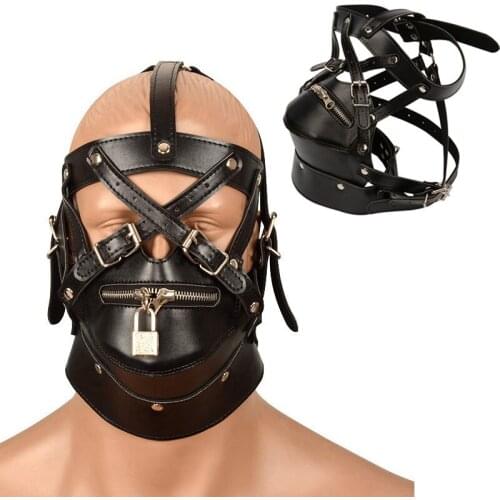 Sexy Leather Mask Bdsm Hood Bondage Restraint Hoods Zipper Sex Face Eye Mask Adult Games Male Fetish Erotic Sex Toys for Men Gay