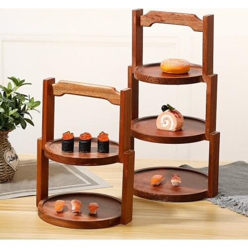 Cake stand tray sushi decorating rack two three layer fruit plate luxury restaurant home Sapele wooden creative dessert table