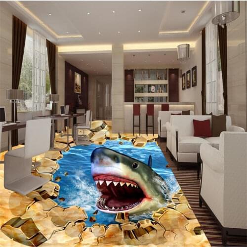 PVC self adhesive waterproof 3d flooring creative 3d floor shark custom bathroom living room wallpaper