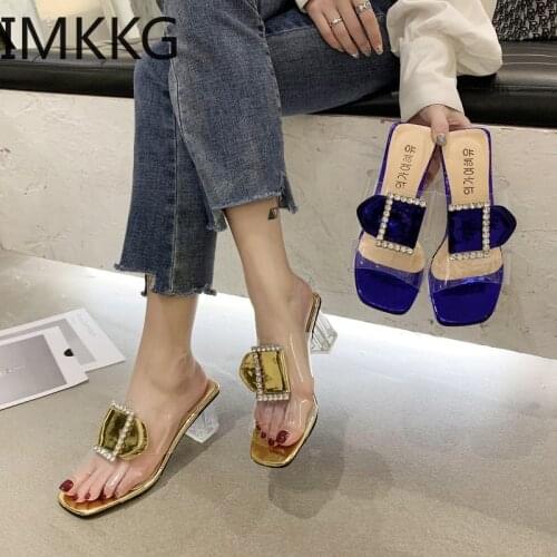 Sexy fashion Peep Toe Slingback Ladies square Heels crystal Transparent pvc Sandals Women Shoes Shoes Summer Shoes Woman