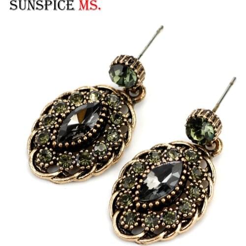 Sunspicems Turkish Women Gray Crystal Drop Earring Set With Rhinestone Ethnic Banquet Jewelry Holidays Gift Wholesale