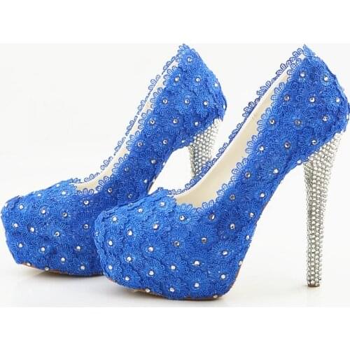 Blue Blue Lace Wedding Shoes, Brides Wedding Shoes, High Heels, Waterproof Womens Shoes, 43 Yards, 44 Yards, 45 Yards