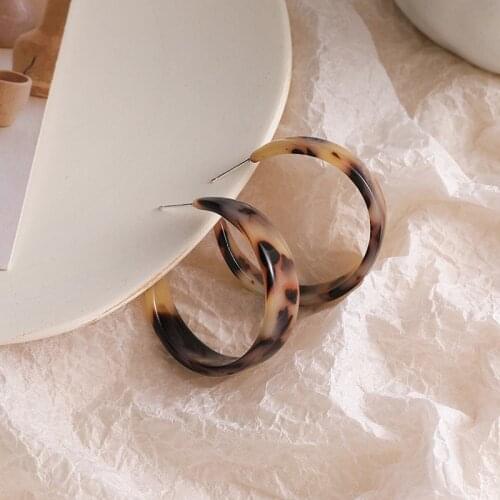 Korean Retro Big Arcylic Leopard Earrings for Women 2020 Large Printed Resin Acetate Open Hoop Earrings Statement Party Jewelry