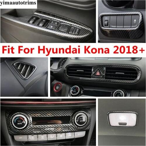 Carbon Fiber Interior For Hyundai Kona 2018 - 2020 Head Lights Lamp Switch Button Panel / Middle Air AC Outlet Vent Cover Trim