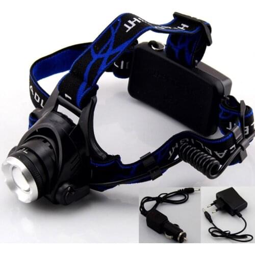 Waterproof 2000 Lumens XM-L T6 LED Headlamp XML T6 Headlight Flashlight Head Lamp Torch Lantern AC Car Charger for fishing