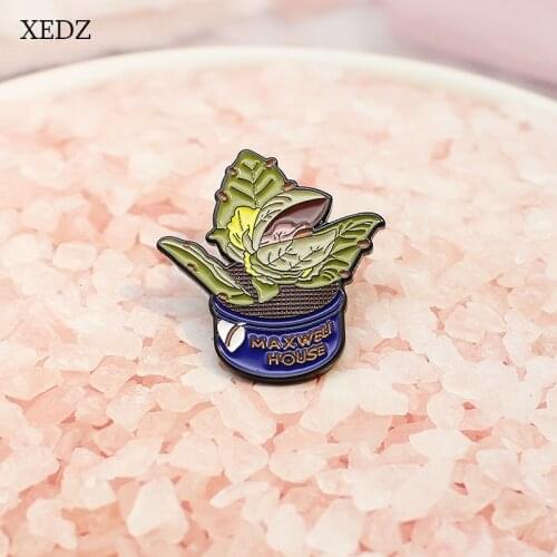 XEDZ Cartoon Blue Potted Plant Enamel Brooch Fashion Childrens Green Plant Flower Pot Peas Badge Jewelry Gift