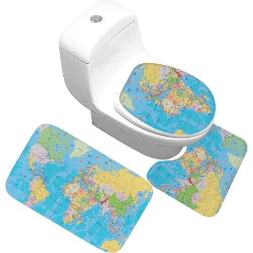 Zeegle Microfiber Bathroom Bath Mat Absorbent World Map Print Toilet Rugs Bathroom Shower Mats Non-slip Bath Mat Set
