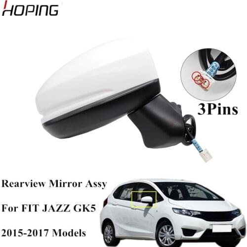 Hoping Left Right Side Mirror Outer Rearview Mirror Assy For HONDA JAZZ FIT GK5 2015 2016 2017 3 PINS Base Color