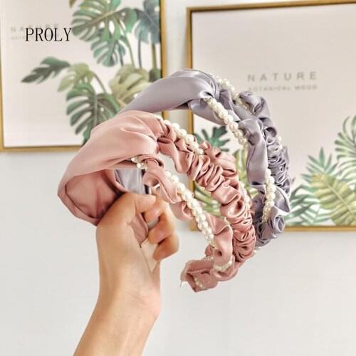 PROLY New Fashion Women Headband Bifurcated Cloth Cross Knot Turban Pearls Hairband For Girls Hair Accessories