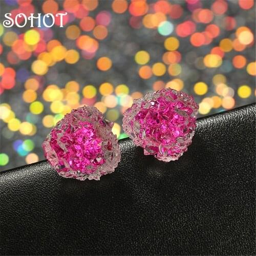 SOHOT New Temperament Irregular Stud Earrings Imitation Druzy Resin Stone Wild Creative For Women Birthday Bijoux