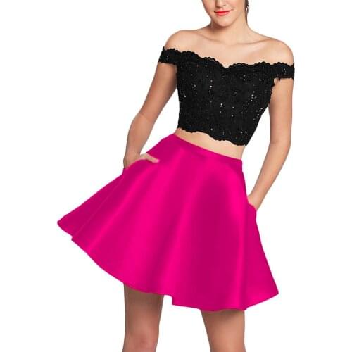 Women Sexy Two Piece Homecoming Dresses Satin Skirt Off The Shoulder Sweetheart Lace Party Prom Dress