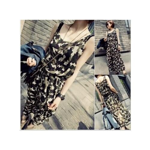 2015 summer womens new camouflage vest dressBacking vest dress Chiffon sleeveless dress female