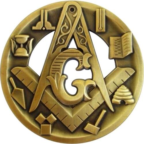 3" Masonic Car Emblem Antique Gold Compass And Square G Auto Truck Motorcycle Decal Sticker Badge With Red Adhesive