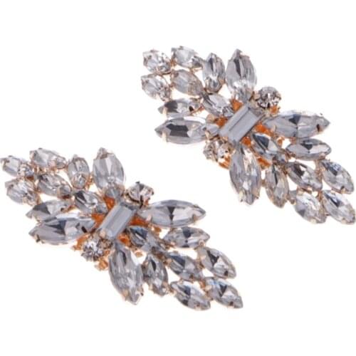 Gold Tone Rhinestone Shoe Clips Flower Glass Wedding Diamante Sparkle Fashion