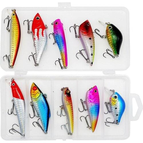 10pcs/set Fishing Lure Set Minnow Baits Kit Wobbler Crankbaits with Box Treble Hooks Mixed Colors Fishing Tackle hard Bait