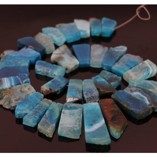 15.5"strand Blue Raw Ag ate Slab Slice Top Drilled Beads,Natural Ag ate Slab Point pendant graduated Nacklace Beads Jewelry
