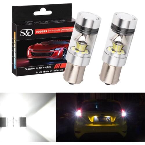 2Pcs Car light 1156 BA15S P21W LED r5w Bulb 1100LM Car Back Up Reverse Lights Brake Lights Lamps Tail lights Auto led White 12V