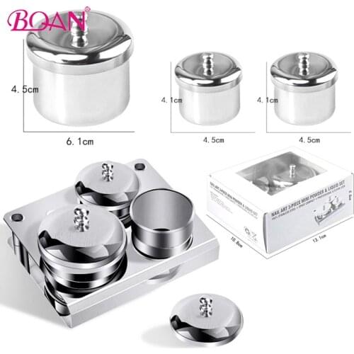 3Pcs/set Stainless Dappen Dish/ Lid Non-slip Bowl Cups Salon Manicure Acrylic Powder Liquid Container Organizer Tray Dappen Dish