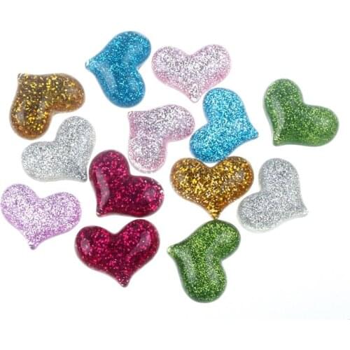 30Pcs Mixed Glitter Heart Resin Cabochon Flatback Decoration Crafts Embellishments For Scrapbooking Diy Accessories