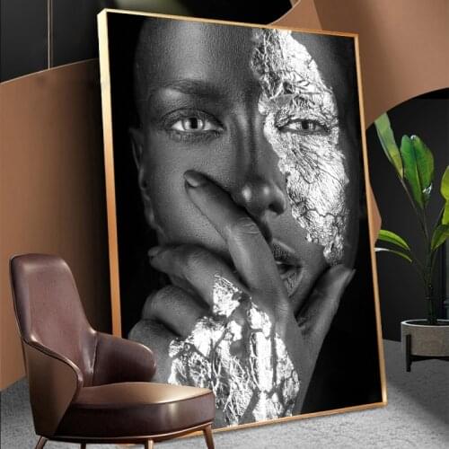 African Art Black and Gold Women Oil Paintings on Canvas Scandinavian Posters and Prints Wall Art Pictures for Home Decoration