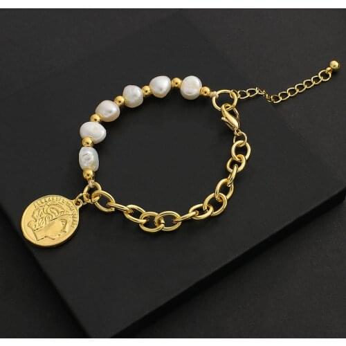 ALLYES Elegant Pearl Beads Girls Portrait Pendant Bracelets for Women Link Chain Bracelet Bangle Pulsera Retro Jewelry Gifts