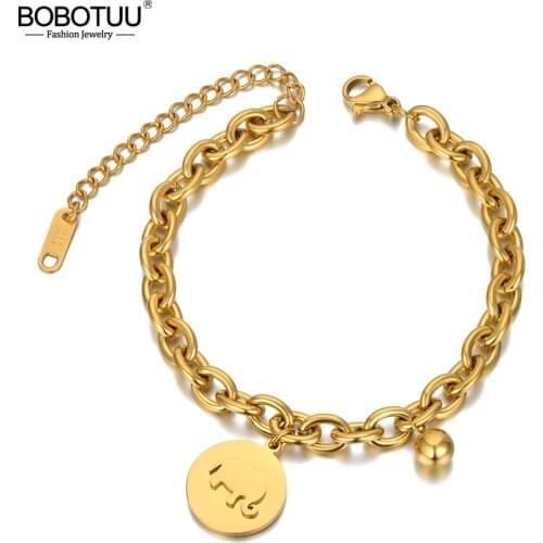BOBOTUU 316L Stainless Steel Bohemia Beach Chain & Link Bracelets For Women Trendy Elephant Ball Charm Bracelet Jewelry BB20118