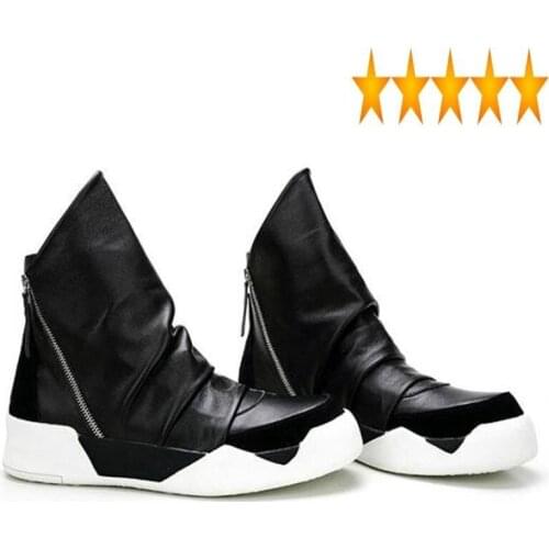 2021 New Natural England Style High Top Zipper Work Boots Autumn Design Black Casual Leather Shoes Men