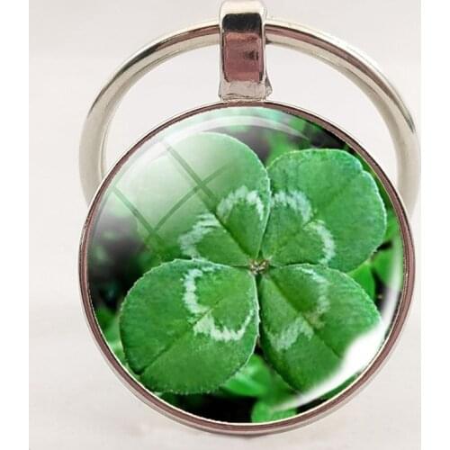 Four-leaf Clover Keychain Clover Glass Cabochon Metal Keyring Lucky Jewelry Lucky Gift for Friends