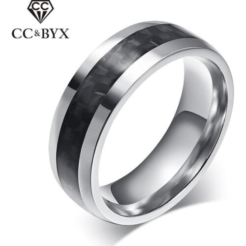 CC Stainless Steel Rings For Men And Women Carbon Fibre Couple Ring Fashion Jewelry Black & White Color Anel Drop Shipping CC989