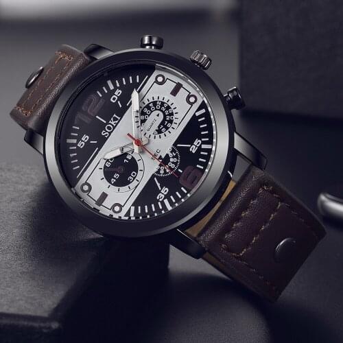 Fashion Sports Quartz Round Wrist Business mens watch Watches Leather Band Analog Quartz Digital Clock Relogio Masculino