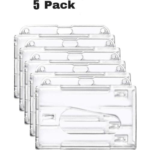 XRHYY 5 Pack Clear Horizontal (2-3 Cards) ID Badge Holder Case Hard Rigid-Clear 2-Sided Credit Card Cover For Office ID card