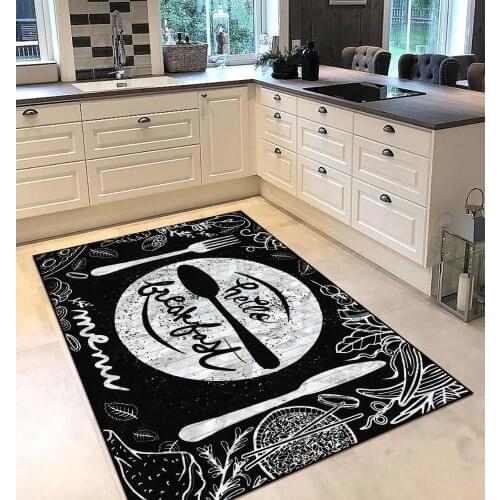 Black white kitchenware patterned kitchen rug modern carpet rug personalized gift free shipping kitchenware black runner