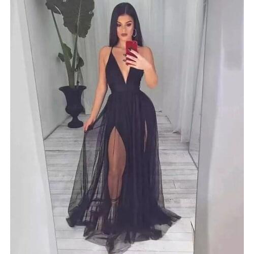 Black soft tulle sexy communion dresses Evening Dress prom party Robe De Soiree longue Formal Dress simple robe de soiree