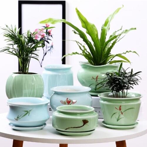 Flower Pot Ceramic Household Large Tray Plastic Green Radish Spider Plant Multi Meat Small Celadon Pots On Sale