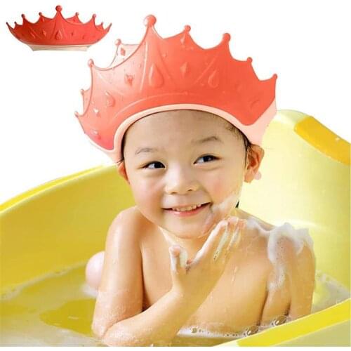 Baby Shampoo Cap Plastic Cute Crown Shape Baby Shower Cap Visor Hat for Eye and Ear Protection