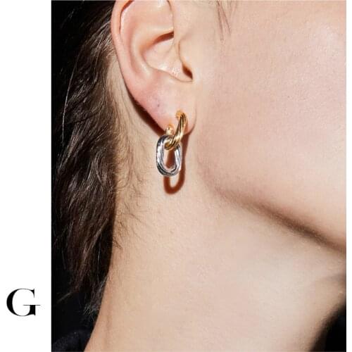 GHIDBK Long Geometrical Street Style Gold Silver Color Mixed Twisted Hoop Earrings Vintage Adjustable Minimalist Chain Earring