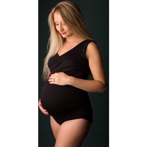 Double V Neck Stretchy Fabric Maternity Bodysuit for Photoshoot Custom Colors Photography Jumpsuit Yewen