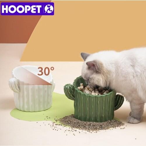 HOOPET Cat Bowl Cactus Cat and Dog Raised Food Bowl Elevated Ceramic Pet Bowls Tilted For Flat Faced Cats and Small Dogs