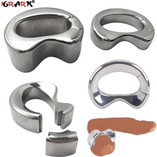 Metal Cock Lock Stainless Steel Penis Ring Enlargement Sex Product Male Chastity Cage Device Sex Toys for Men Adult Couples Game