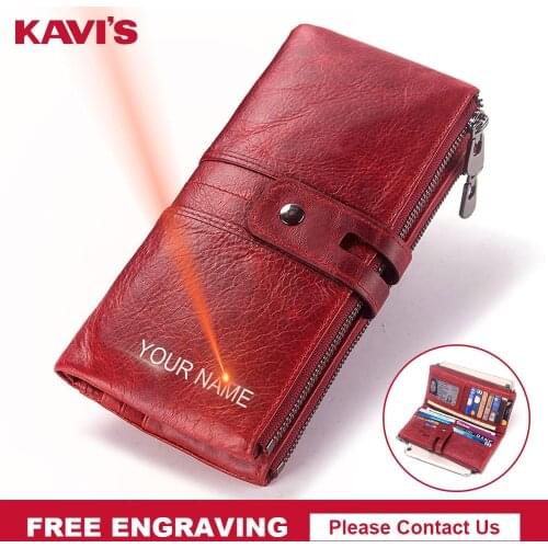 KAVIS Free Engraving Women Wallet Female Coin Purse Hasp Portomonee Clutch Money Bag Lady Handy Card Holder Long for Girl Use