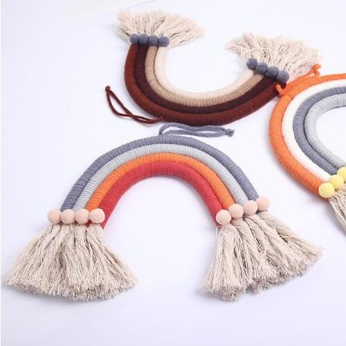 Macrame Rainbow Hanging Decor Handmade Wall Ornaments Holiday Kids Room Photography Accessories Home Office Nursery Decoration