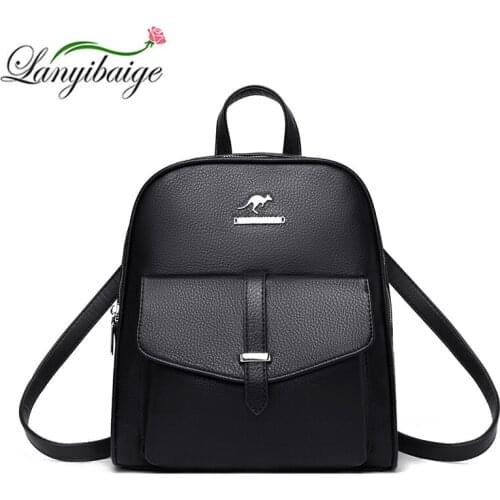 Fashion Solid Color Womens Shoulder Bags Brand Leather Large Capacity Backpack Casual Retro Womens Backpack Travel Backpacks