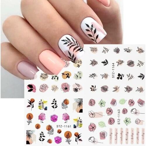 4pcs Black Leaves Flowers Sliders Water Stickers For Nails DIY Abstract lady Decals Summer Nail Art Paper Decoration NFI01-19-1