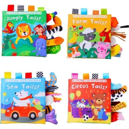 New Baby Toys Cartoon animals tail Baby Cloth Book Educational Ringed Paper Cloth Book Toys Enlightenment baby toys 0 12 months