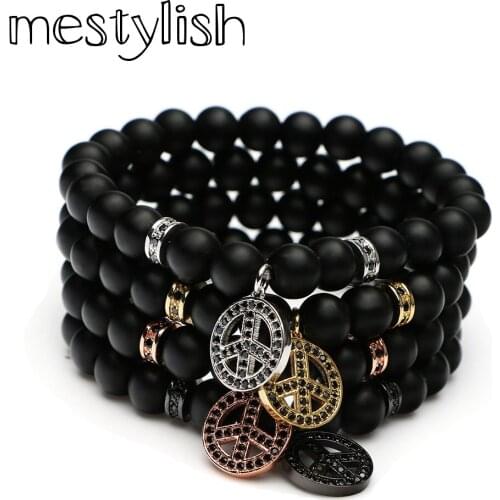 Mestylish Newest Beautiful Peace Charm Symbol Bracelet Natural Stone Bead Bracelet Jewelry Fit Men Women Gift Especially Lovers